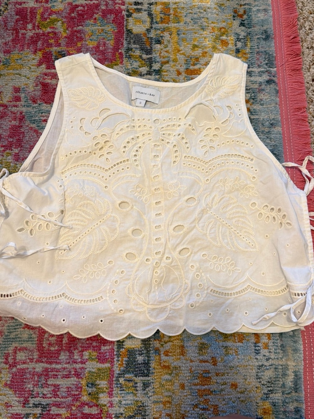White Eyelet Lace-Up Crop Camisole